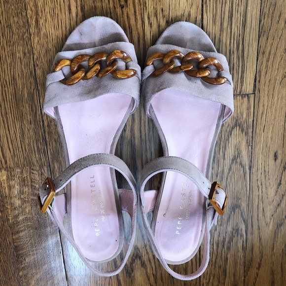 Pepe Castell Blush Pink Leather Suede Block Heels - Picture 2 of 5